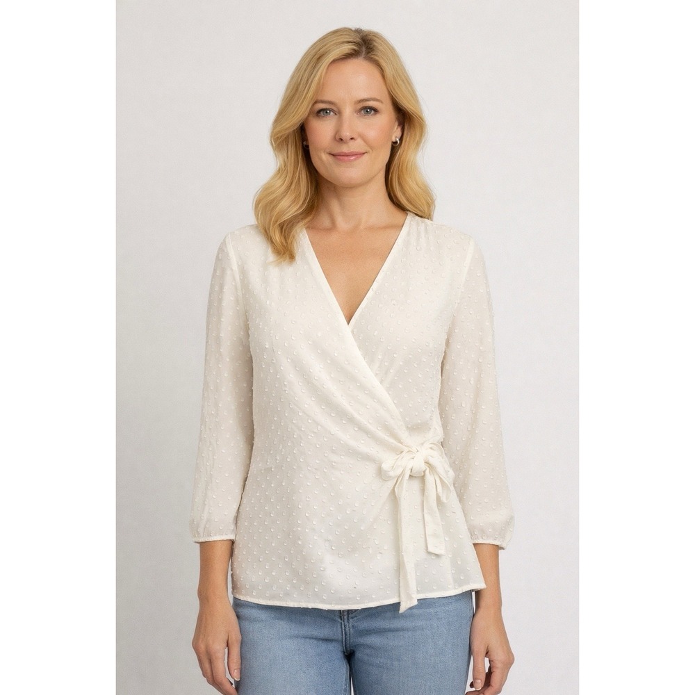 Yumi Kim‎ St. Mark's Top M Ivory Swiss Dot Wrap Blouse NWT $148
